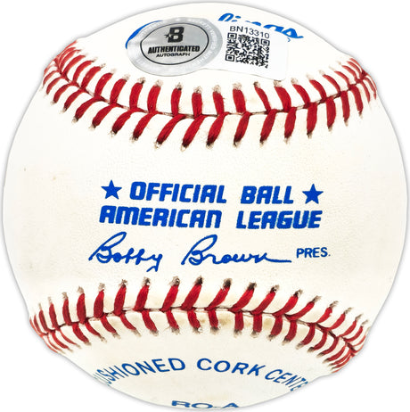 Nolan Ryan Autographed Official AL Baseball Texas Rangers, Los Angeles Angels Beckett BAS QR #BN13310