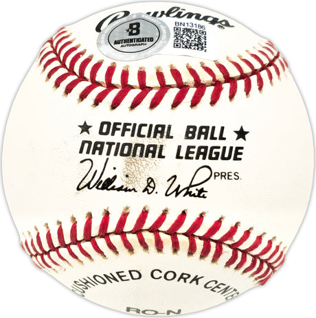 Royce Lint Autographed Official NL Baseball St. Louis Cardinals Beckett BAS QR #BN13186