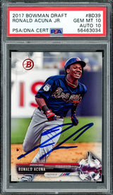 Ronald Acuna Jr. Autographed 2017 Bowman Draft Rookie Card #BD39 Atlanta Braves PSA 10 Auto Grade Gem Mint 10 PSA/DNA #56463034