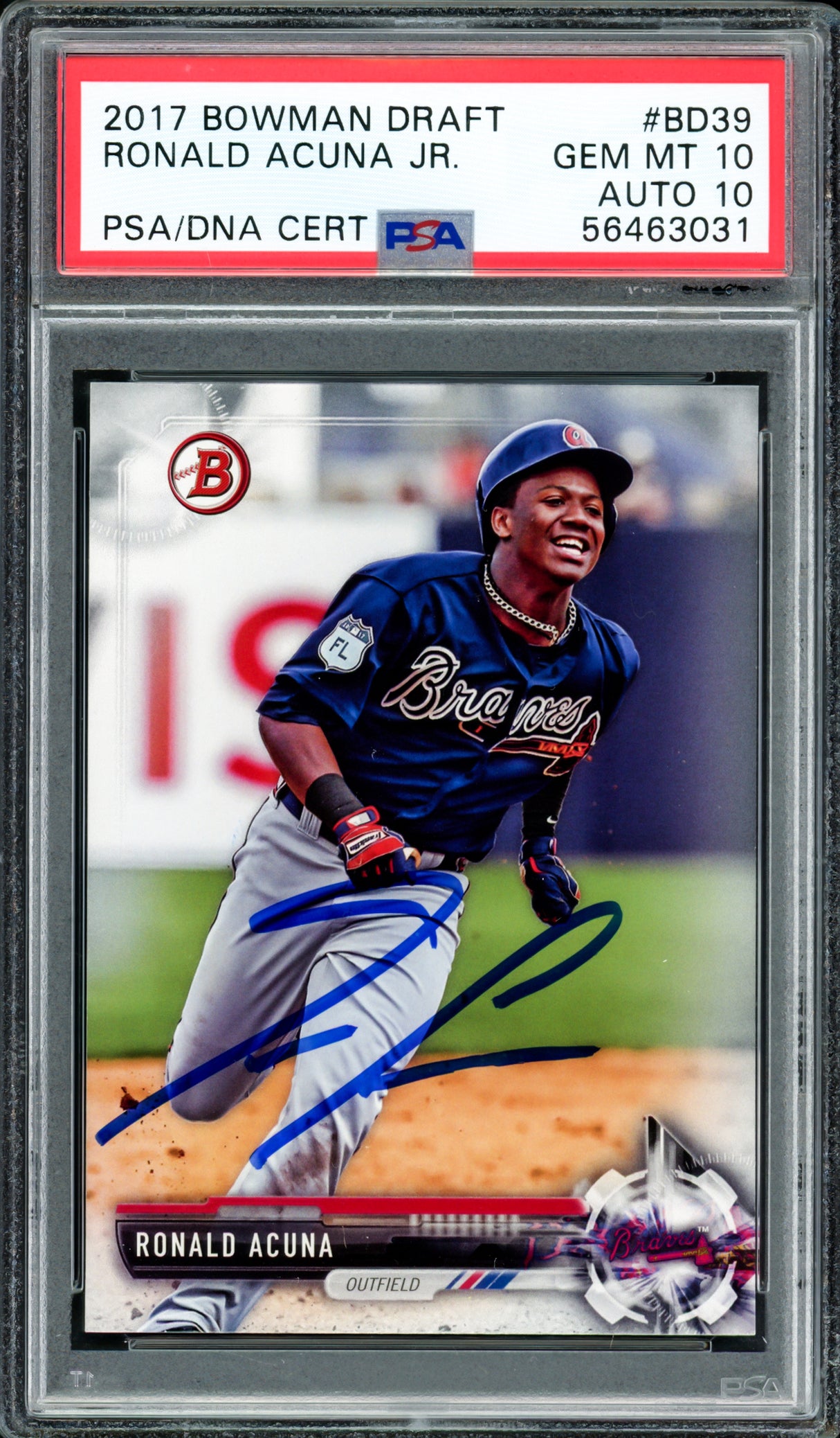 Ronald Acuna Jr. Autographed 2017 Bowman Draft Rookie Card #BD39 Atlanta Braves PSA 10 Auto Grade Gem Mint 10 PSA/DNA #56463031