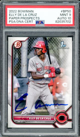 Elly De La Cruz Autographed 2022 1st Bowman Prospects Rookie Card #BP50 Cincinnati Reds PSA 9 Auto Grade Gem Mint 10 PSA/DNA #82035702