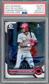 Elly De La Cruz Autographed 2022 1st Bowman Chrome Prospects Rookie Card #BCP50 Cincinnati Reds PSA 9 Auto Grade Gem Mint 10 "MLB Debut 6/6/23" PSA/DNA Stock #233410