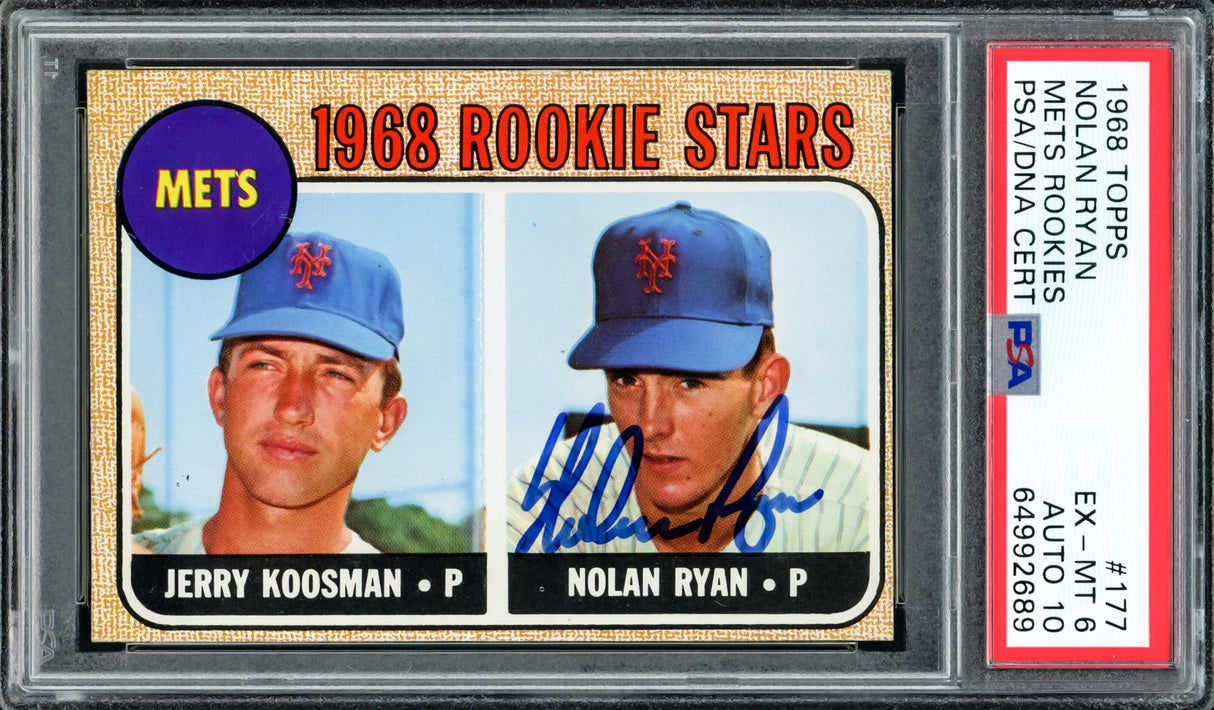 Nolan Ryan Autographed 1968 Topps Rookie Card #177 New York Mets PSA 6 Auto Grade Gem Mint 10 PSA/DNA #64992689