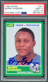 Barry Sanders Autographed 1989 Score Rookie Card #257 Detroit Lions PSA 9 Auto Grade Gem Mint 10 PSA/DNA #68018615