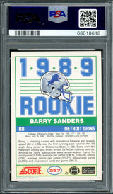 Barry Sanders Autographed 1989 Score Rookie Card #257 Detroit Lions PSA 9 Auto Grade Gem Mint 10 PSA/DNA #68018618