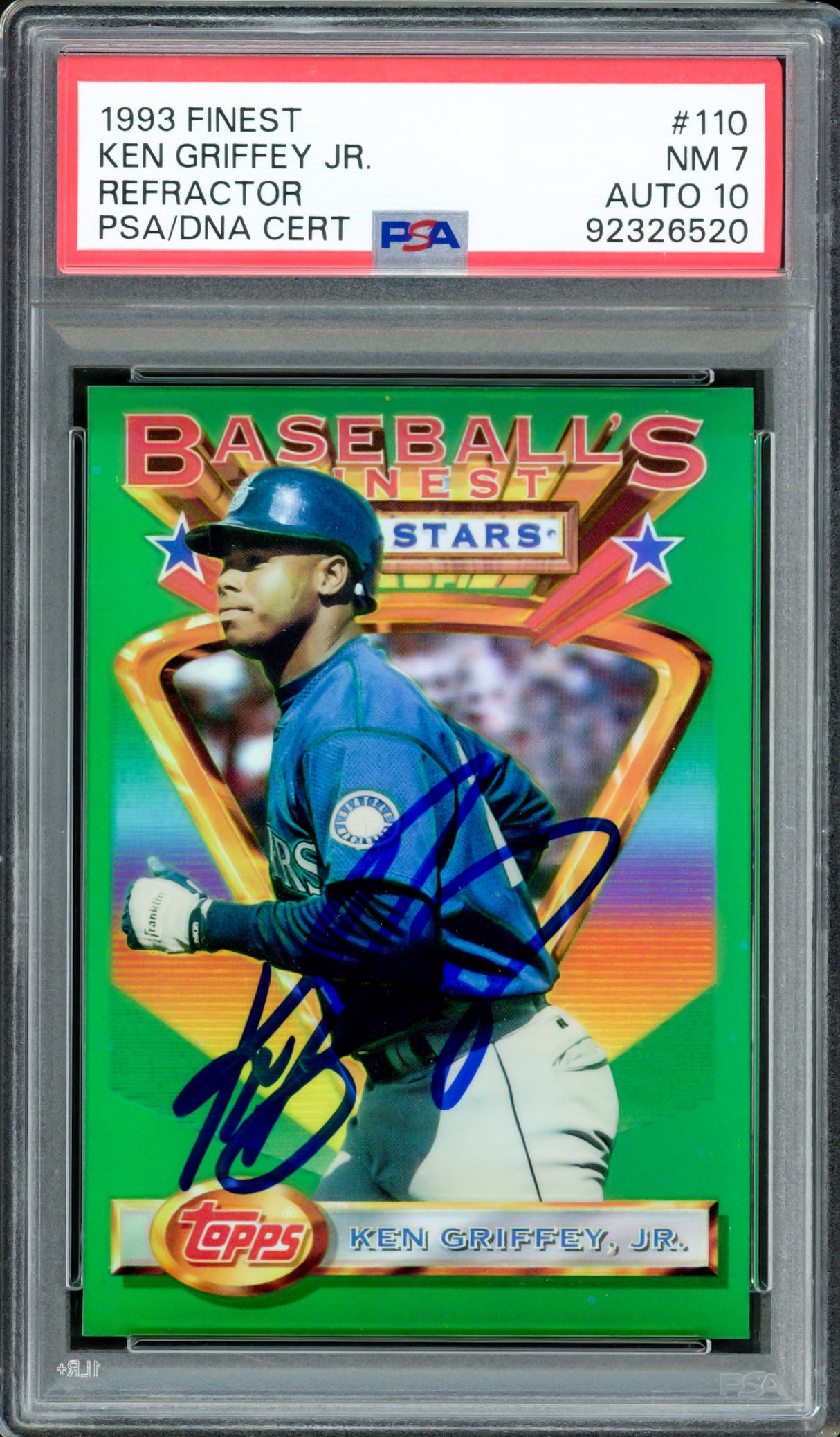 Ken Griffey Jr. Autographed 1993 Finest Refractor Card #110 Seattle Mariners PSA 7 Auto Grade Gem Mint 10 PSA/DNA #92326520