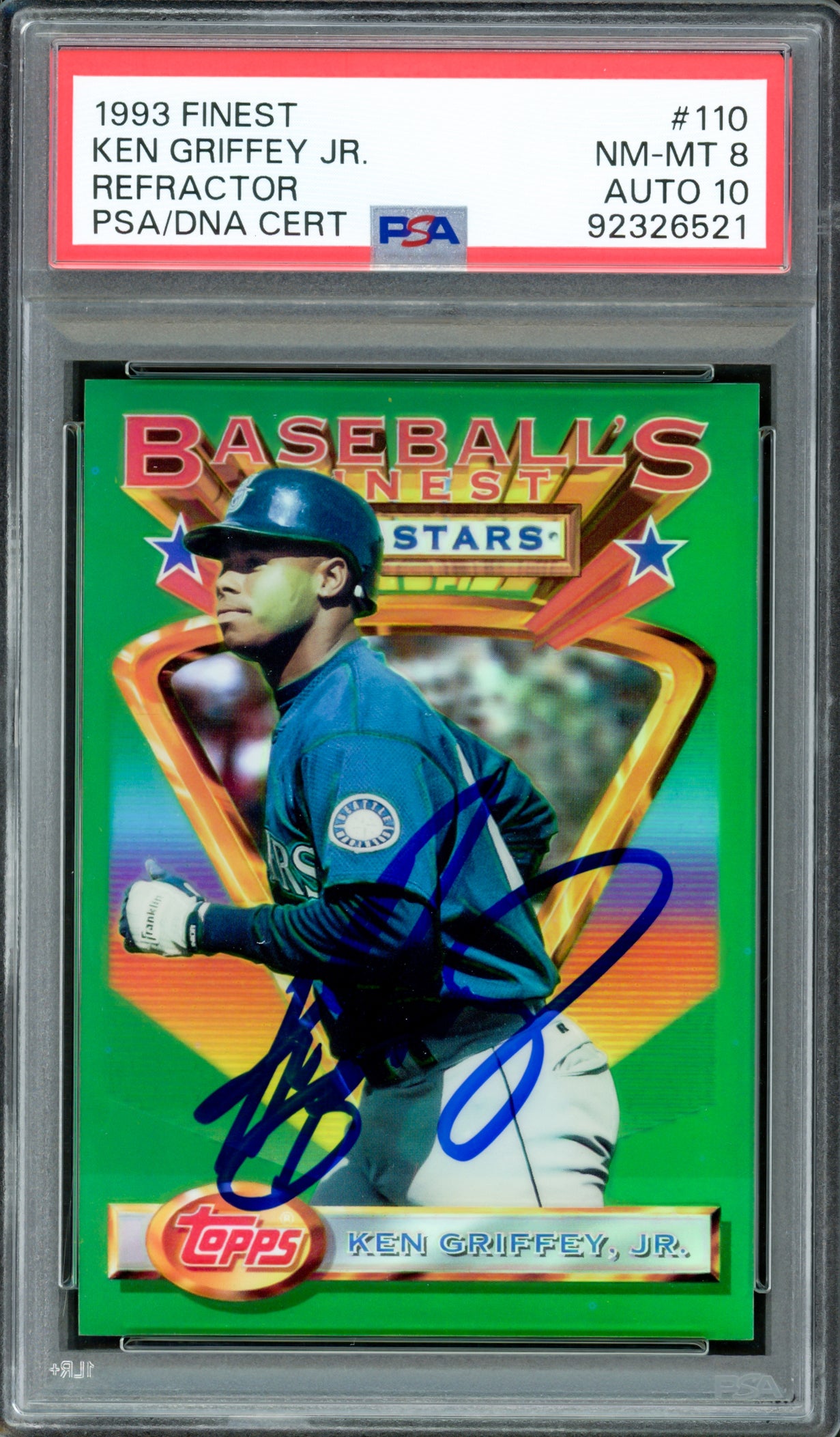 Ken Griffey Jr. Autographed 1993 Finest Refractor Card #110 Seattle Mariners PSA 8 Auto Grade Gem Mint 10 PSA/DNA #92326521