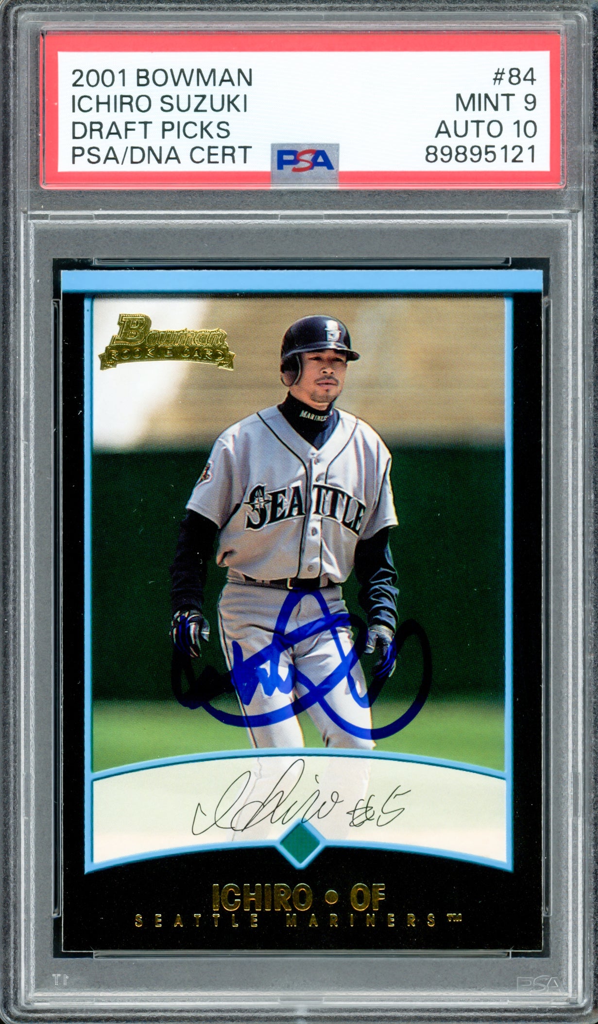 Ichiro Suzuki Autographed 2001 Bowman Draft Picks Rookie Card #84 Seattle Mariners PSA 9 Auto Grade Gem Mint 10 PSA/DNA #89895121