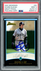 Ichiro Suzuki Autographed 2001 Bowman Draft Picks Rookie Card #84 Seattle Mariners PSA 9 Auto Grade Gem Mint 10 PSA/DNA #89895121