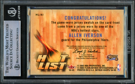 Allen Iverson Autographed 2004-05 Hoops Hot List Jerseys Card #A1 Philadelphia 76ers With Game Used Jersey Patch Beckett BAS Witnessed #16563117