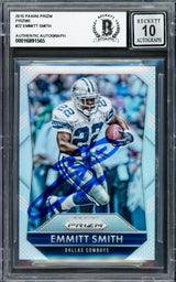 Emmitt Smith Autographed 2015 Panini Prizm Prizms Card #22 Dallas Cowboys Auto Grade Gem Mint 10 Beckett BAS Stock #233573