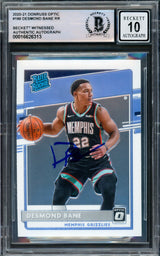 Desmond Bane Autographed 2020-21 Donruss Optic Rookie Card #180 Memphis Grizzlies Auto Grade Gem Mint 10 Beckett BAS Witnessed Stock #233615