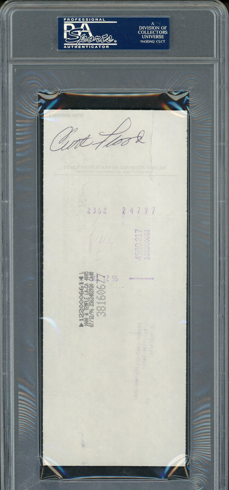 Curt Flood Autographed 3.5x9 Check St. Louis Cardinals Dual Signed PSA/DNA #83933921