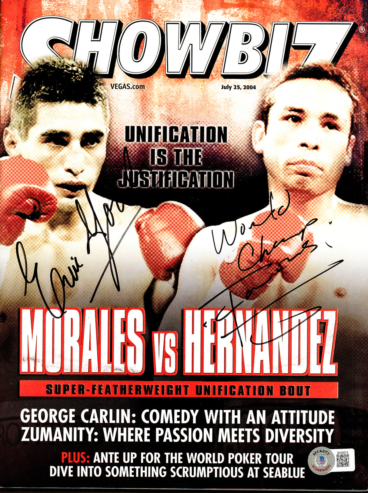 Erik Morales & Carlos Hernandez Autographed Showbiz Magazine Beckett BAS #BH29274