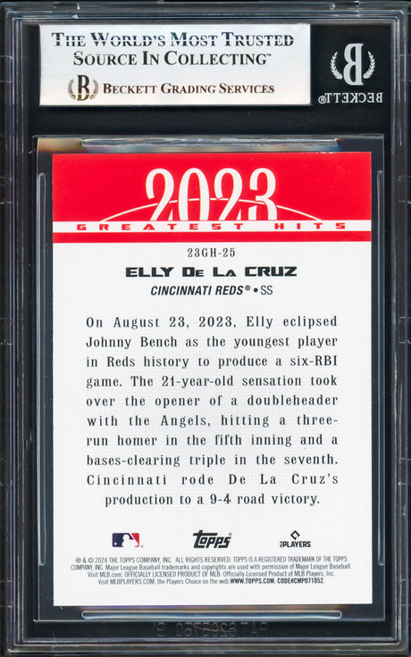 Elly De La Cruz Autographed 2024 Topps 2023 Greatest Hits Rookie Card #23GH-25 Cincinnati Reds Beckett BAS Stock #233948