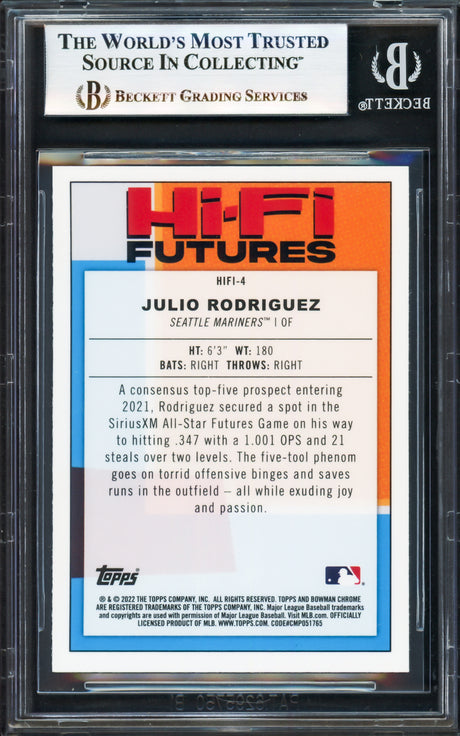 Julio Rodriguez Autographed 2022 Bowman Chrome Hi-Fi Futures Rookie Card #HIFI-4 Seattle Mariners Beckett BAS Stock #233952