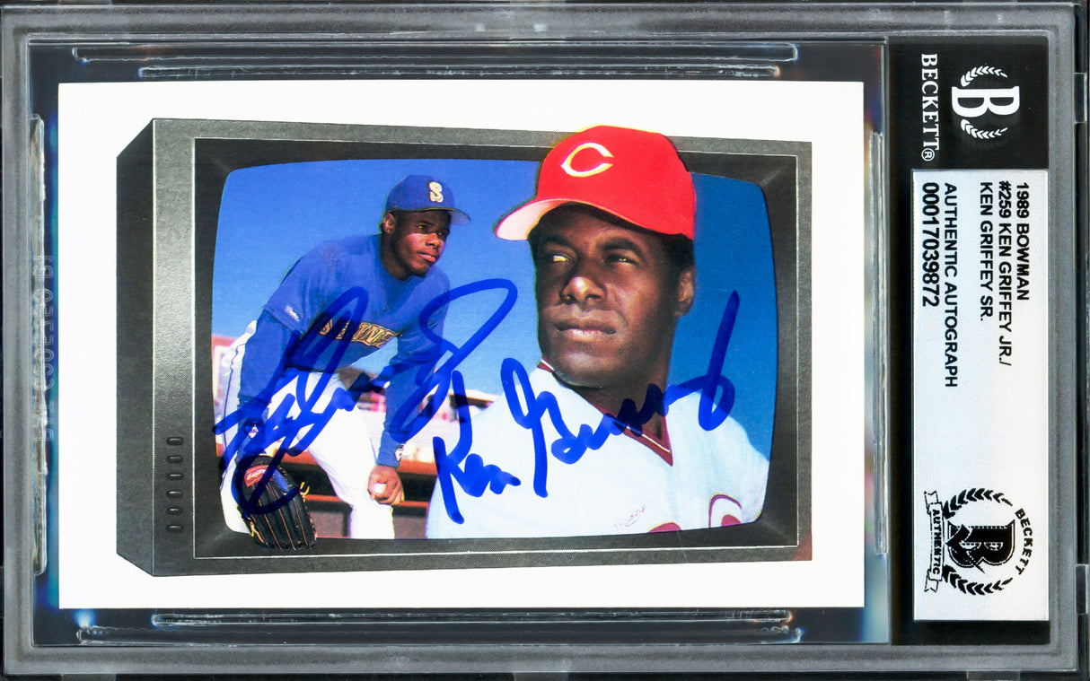 Ken Griffey Jr. & Sr. Autographed 1989 Bowman Rookie Card #259 Auto Grade Gem Mint 10 Beckett BAS Stock #233956