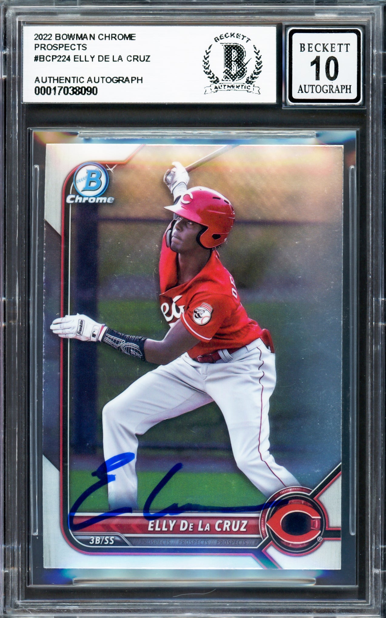 Elly De La Cruz Autographed 2022 Bowman Chrome Prospects Rookie Card #BCP224 Cincinnati Reds Auto Grade Gem Mint 10 Beckett BAS Stock #233960