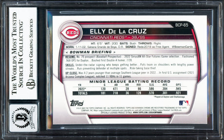 Elly De La Cruz Autographed 2023 Bowman Chrome Prospects Rookie Card #BCP65 Cincinnati Reds Auto Grade Gem Mint 10 Beckett BAS Stock #233962