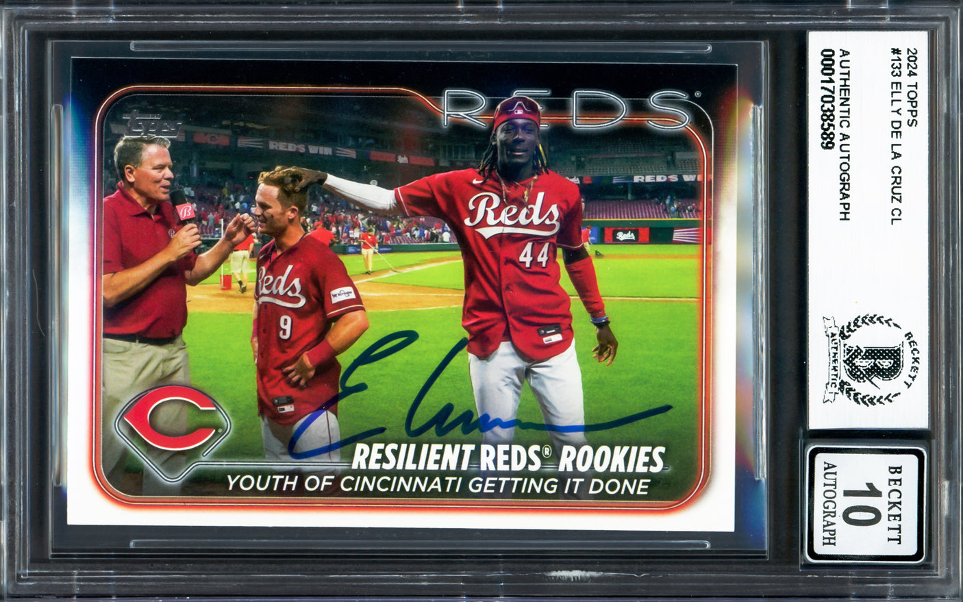 Elly De La Cruz Autographed 2024 Topps Rookie Card #133 Cincinnati Reds Auto Grade Gem Mint 10 Beckett BAS Stock #233965