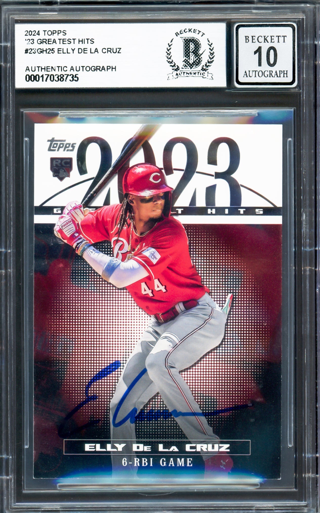 Elly De La Cruz Autographed 2024 Topps 2023 Greatest Hits Rookie Card #23GH-25 Cincinnati Reds Auto Grade Gem Mint 10 Beckett BAS Stock #233967