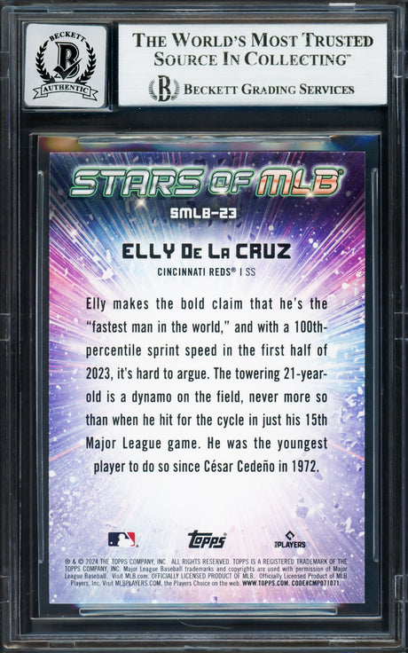 Elly De La Cruz Autographed 2024 Topps Stars of MLB Rookie Card #SMLB-23 Cincinnati Reds Auto Grade Gem Mint 10 Beckett BAS Stock #233970