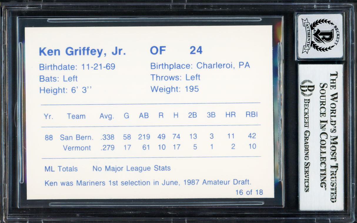 Ken Griffey Jr. Autographed 1989 Broder Cactus League All Stars Rookie Card #16 Seattle Mariners Auto Grade Gem Mint 10 Beckett BAS Stock #233973