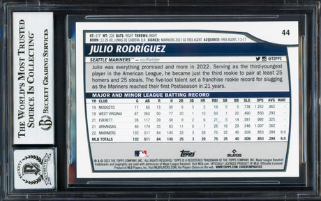 Julio Rodriguez Autographed 2023 Topps Big League Card #44 Seattle Mariners Auto Grade Gem Mint 10 Beckett BAS Stock #233979