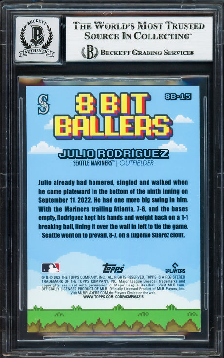 Julio Rodriguez Autographed 2023 Topps Big League 8 Bit Ballers Card #8B-15 Seattle Mariners Auto Grade Gem Mint 10 Beckett BAS Stock #233980