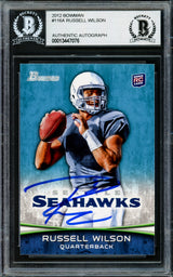 Russell Wilson Autographed 2012 Bowman Rookie Card #116A Seattle Seahawks Beckett BAS Stock #220154