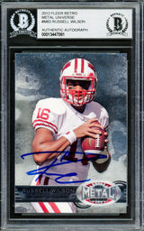 Russell Wilson Autographed 2012 Fleer Retro Metal Universe Rookie Card #M63 Wisconsin Badgers Beckett BAS Stock #220155