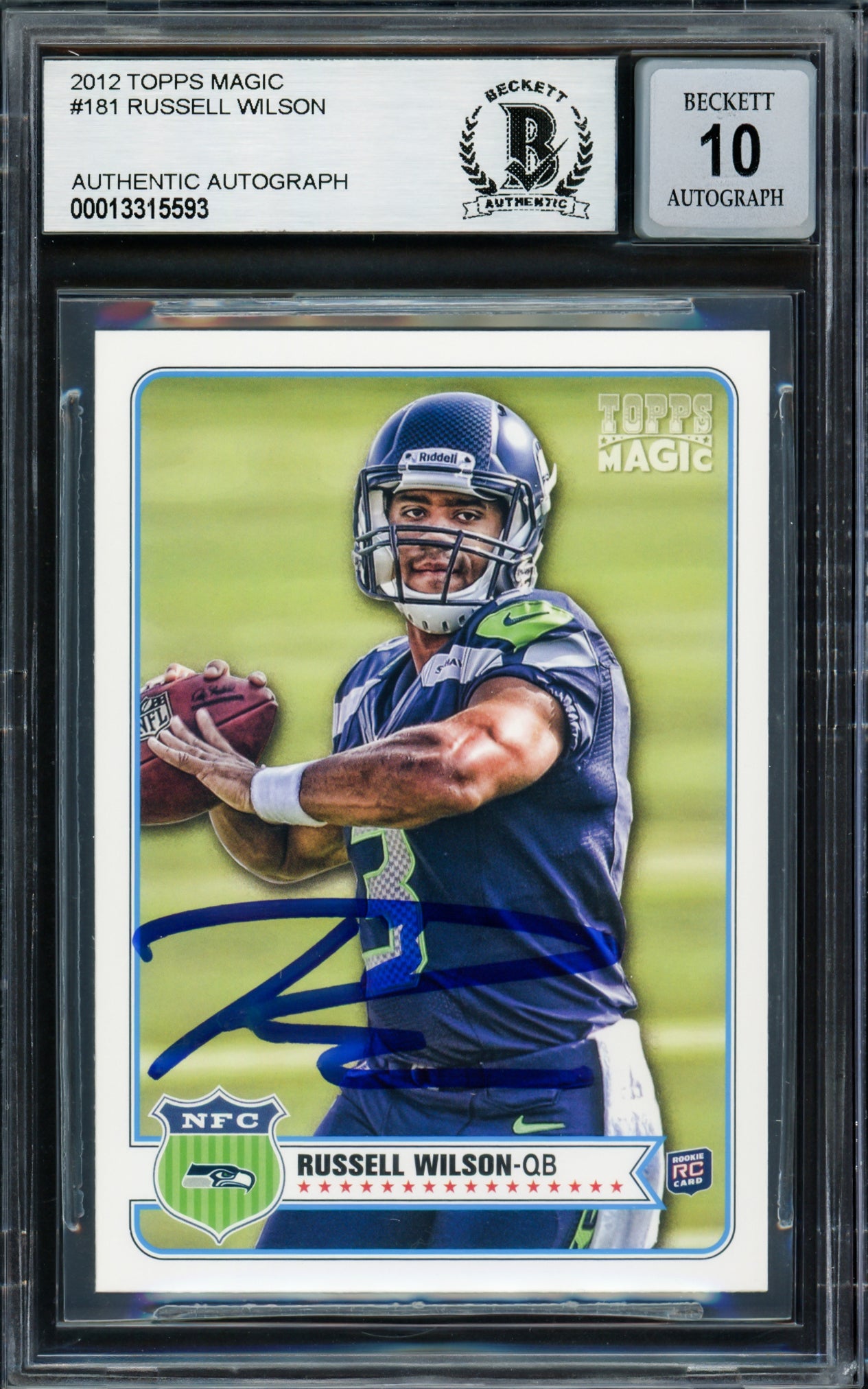 Russell Wilson Autographed 2012 Topps Magic Rookie Card #181 Seattle Seahawks Auto Grade Gem Mint 10 Beckett BAS Stock #220159