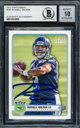 Russell Wilson Autographed 2012 Topps Magic Rookie Card #181 Seattle Seahawks Auto Grade Gem Mint 10 Beckett BAS Stock #220159