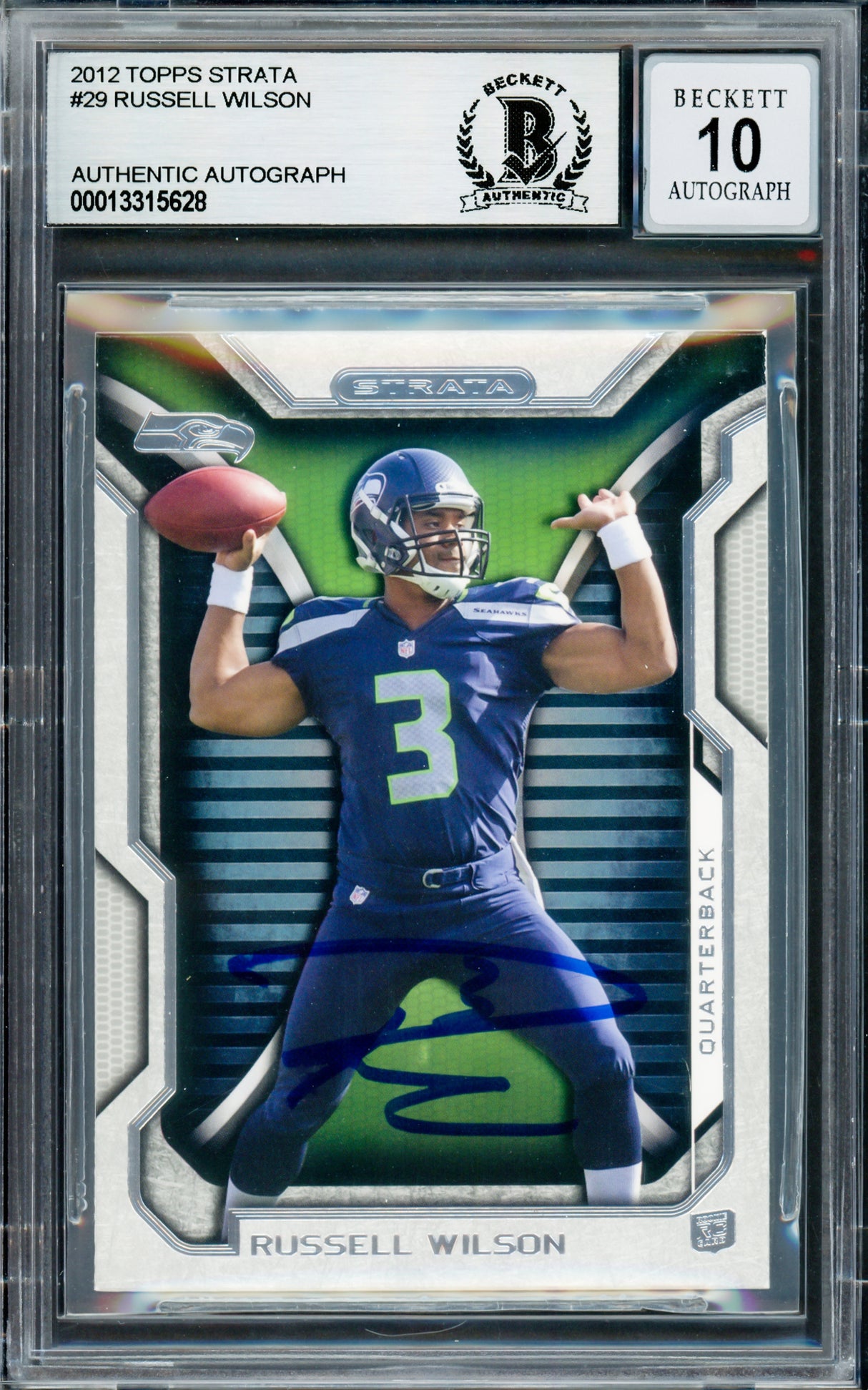 Russell Wilson Autographed 2012 Topps Strata Rookie Card #29 Seattle Seahawks Auto Grade Gem Mint 10 Beckett BAS Stock #220162