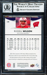 Russell Wilson Autographed 2012 Upper Deck Rookie Card #134 Wisconsin Badgers Auto Grade Gem Mint 10 Beckett BAS Stock #220167