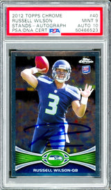 Russell Wilson Autographed 2012 Topps Chrome Rookie Card #40A Seattle Seahawks PSA 9 Auto Grade Gem Mint 10 PSA/DNA Stock #220174