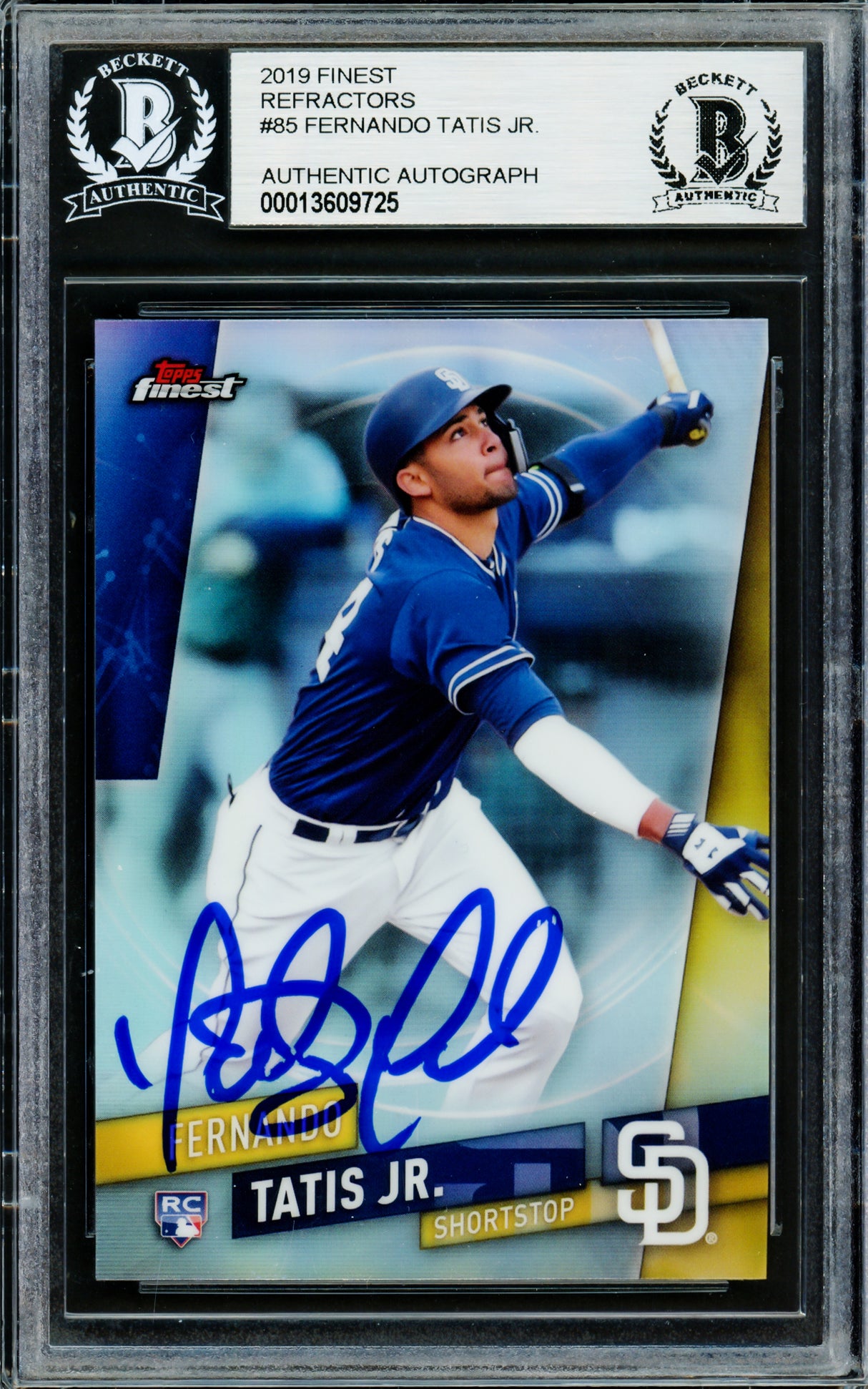 Fernando Tatis Jr. Autographed 2019 Topps Finest Refractors Rookie Card #85 San Diego Padres Beckett BAS Stock #220232