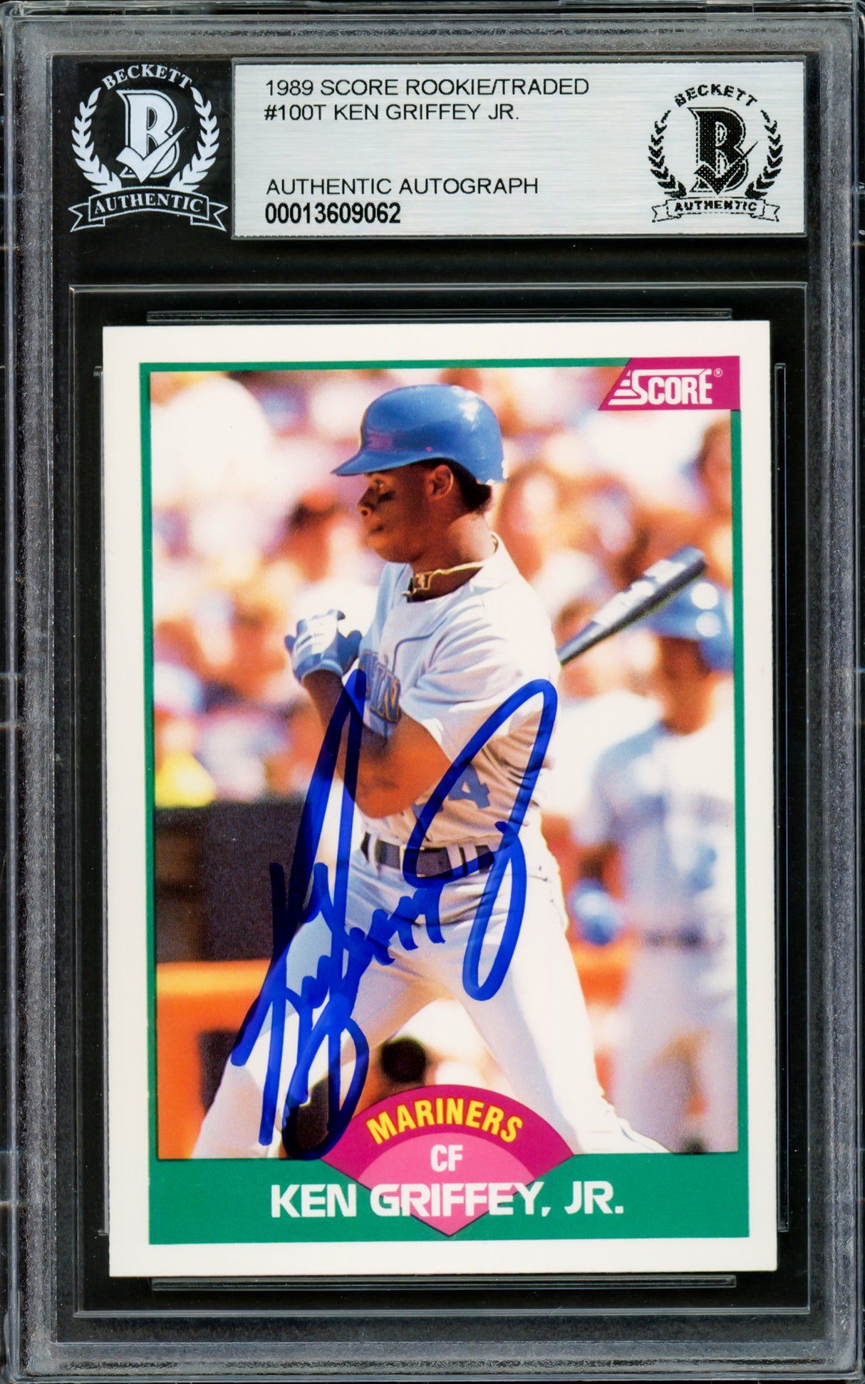 Ken Griffey Jr. Autographed 1989 Score Traded Rookie Card #100T Seattle Mariners Beckett BAS Stock #220299