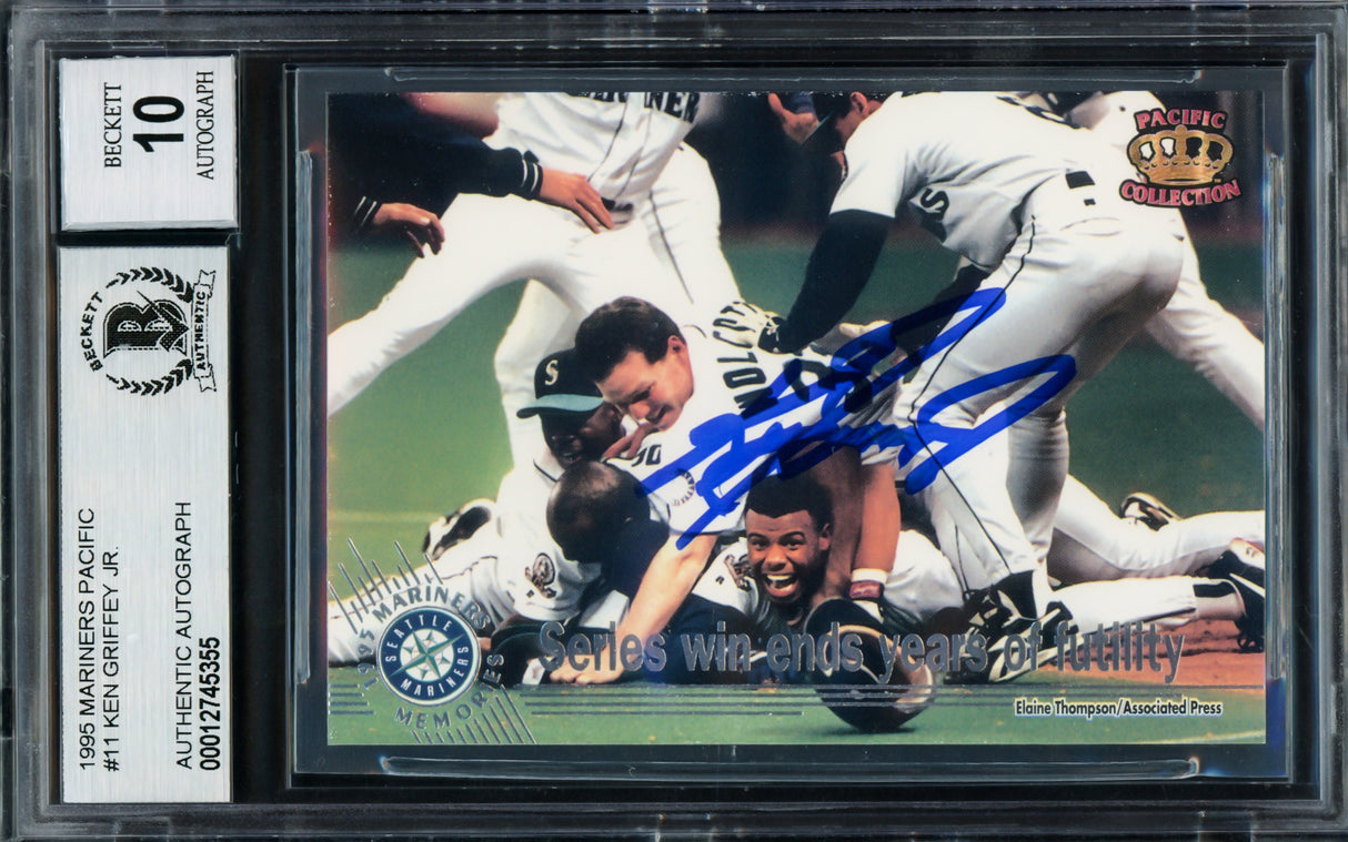 Ken Griffey Jr. Autographed 1995 Pacific Card #11 Seattle Mariners Auto Grade Gem Mint 10 Dogpile Beckett BAS Stock #220302