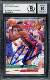 Dennis Rodman Autographed 1993-94 Fleer Ultra Card #170 Detroit Pistons Auto Grade Gem Mint 10 Beckett BAS Stock #220311