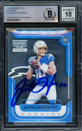 Justin Herbert Autographed 2020 Playoff Momentum Rookie Card #M-3 Los Angeles Chargers Auto Grade Gem Mint 10 Beckett BAS Stock #220330