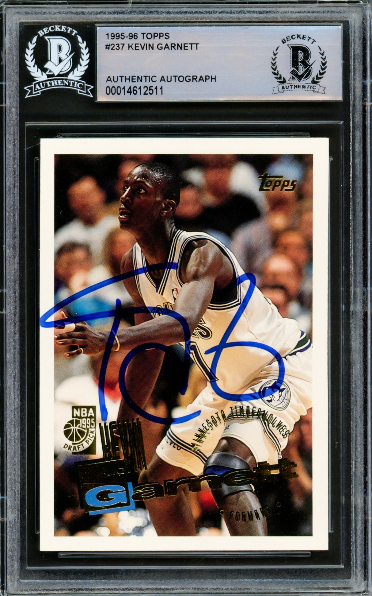 Kevin Garnett Autographed 1995-96 Topps Rookie Card #237 Minnesota Timberwolves Beckett BAS Stock #220334