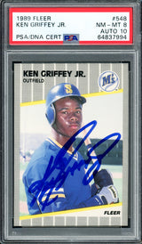 Ken Griffey Jr. Autographed 1989 Fleer Rookie Card #548 Seattle Mariners PSA 8 Auto Grade Gem Mint 10 PSA/DNA Stock #220344