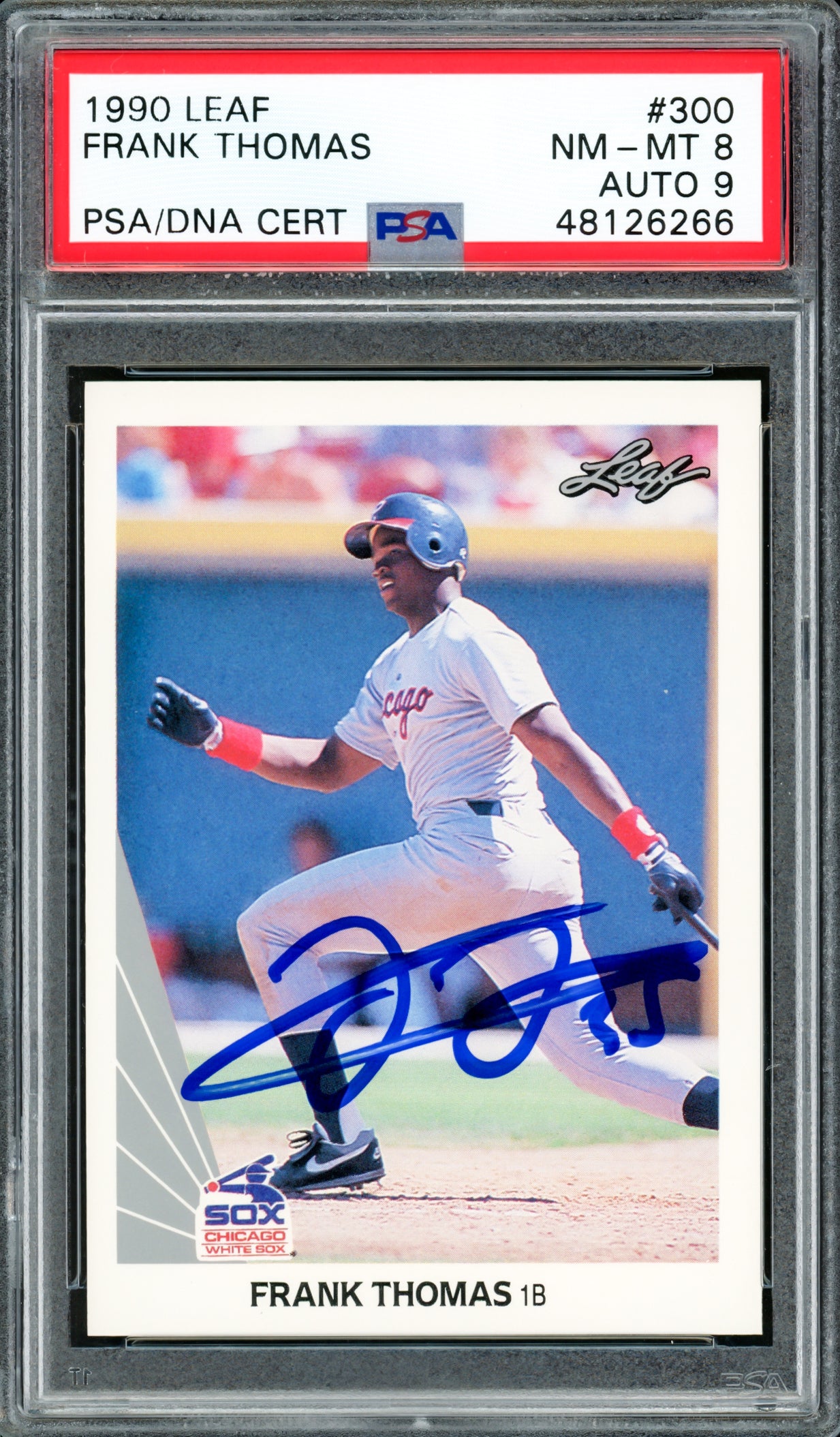 Frank Thomas Autographed 1990 Leaf Rookie Card #300 Chicago White Sox PSA 8 Auto Grade Mint 9 PSA/DNA Stock #220345