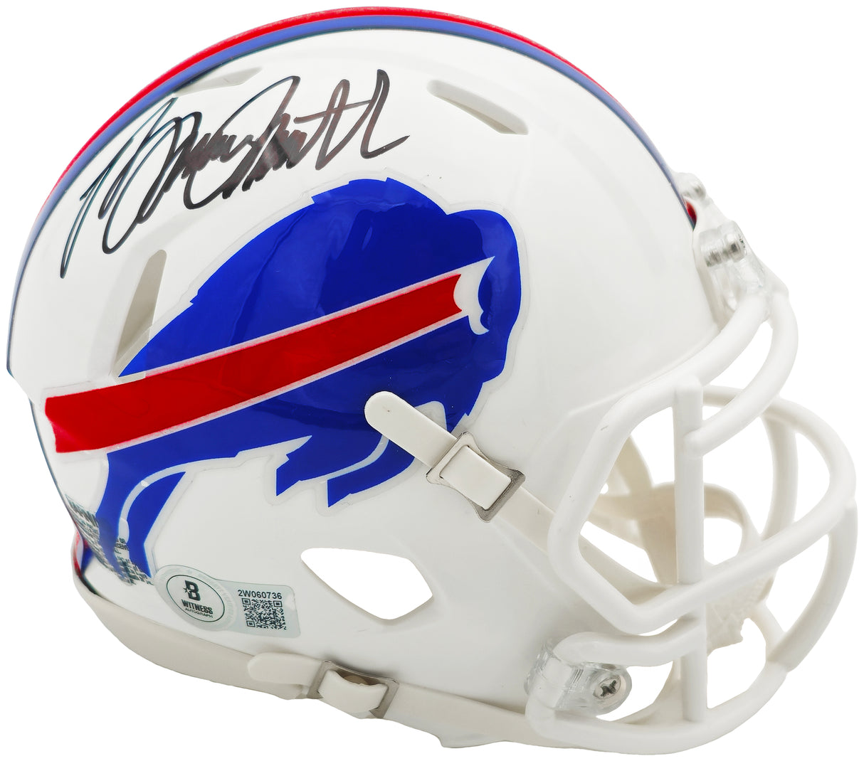 Bruce Smith Autographed Buffalo Bills White Speed Mini Helmet Beckett BAS Witness Stock #233776