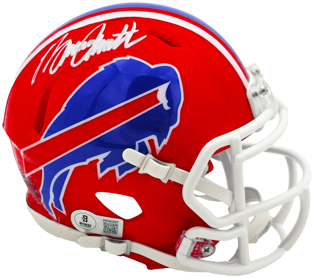 Bruce Smith Autographed Buffalo Bills Red Throwback 1987-2001 Speed Mini Helmet Beckett BAS Witness Stock #233777