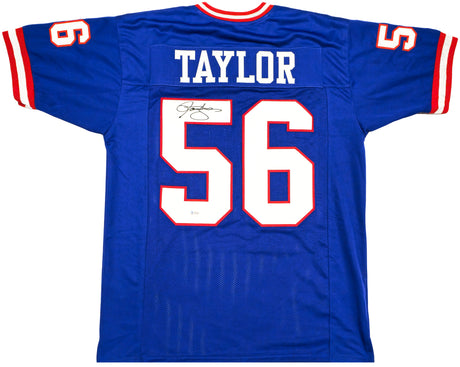 New York Giants Lawrence Taylor Autographed Blue Jersey Beckett BAS Witness Stock #233740