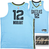 Memphis Grizzlies Ja Morant Autographed Light Blue Jordan Statement Edition Swingman Jersey Size 52 Beckett BAS QR Stock #218600