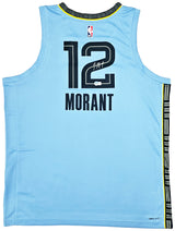 Memphis Grizzlies Ja Morant Autographed Light Blue Jordan Statement Edition Swingman Jersey Size 52 Beckett BAS QR Stock #218600