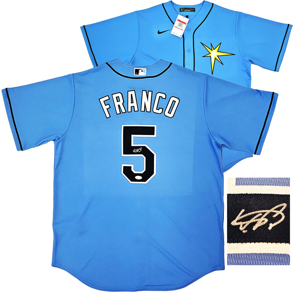 Tampa Bay Rays Wander Franco Autographed Blue Nike Jersey Size L JSA Stock #218685